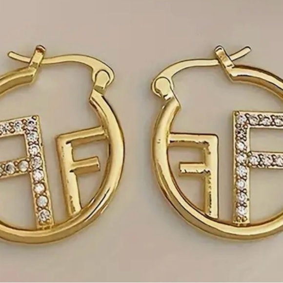 Double F Design Goldtone Earrings - Picture 7 of 8